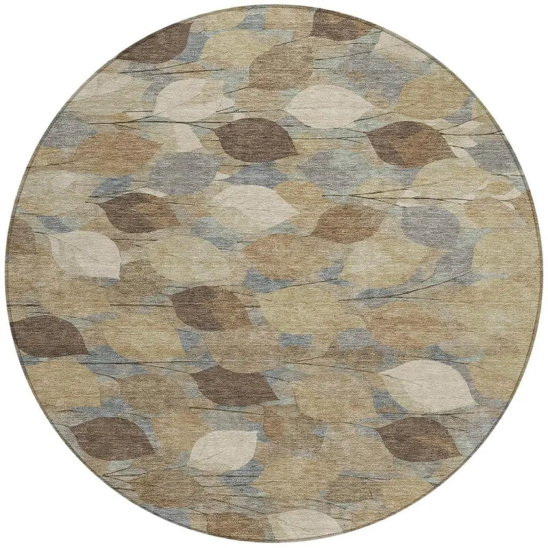 8' Beige And Brown Round Floral Washable Indoor Outdoor Area Rug Homeroots Outdoor