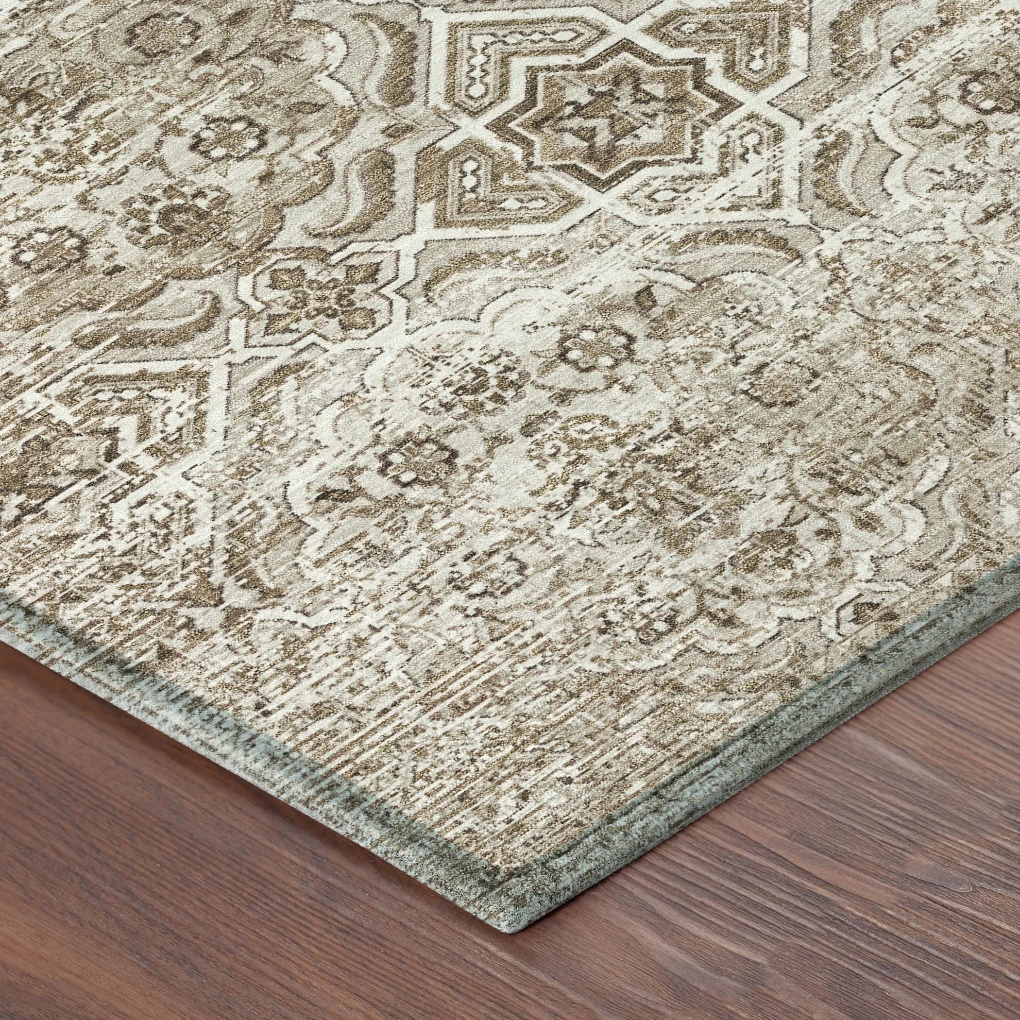 8' Beige And Brown Round Floral Washable Indoor Outdoor Area Rug Homeroots Outdoor