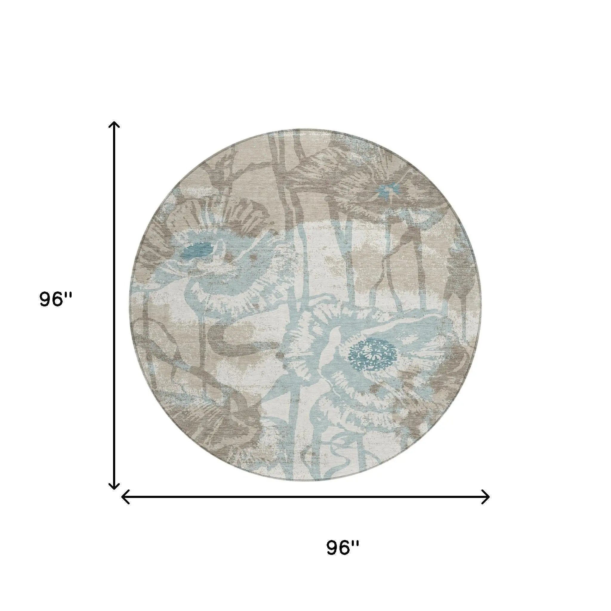 8' Beige And Brown Round Floral Washable Indoor Outdoor Area Rug Homeroots Outdoor