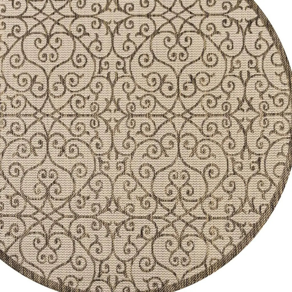 8' Beige And Brown Round Geometric Indoor Outdoor Area Rug Homeroots Outdoor