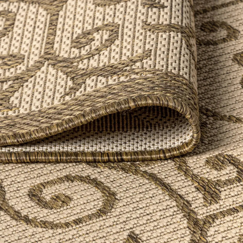 8' Beige And Brown Round Geometric Indoor Outdoor Area Rug Homeroots Outdoor