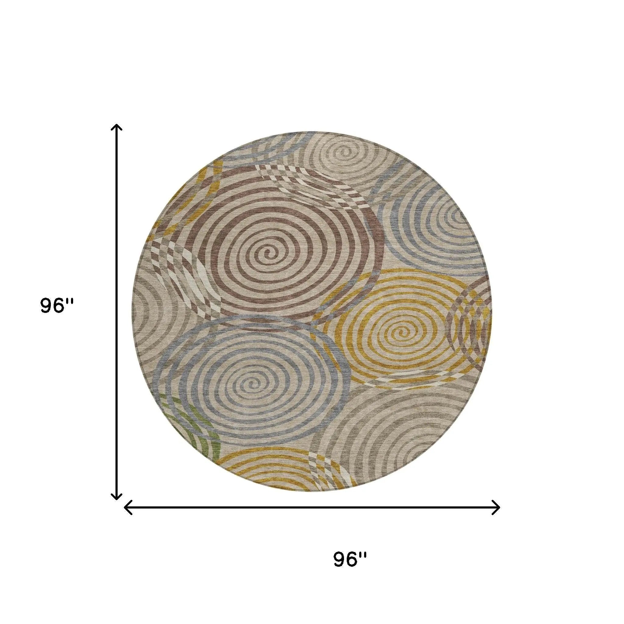 8' Beige And Brown Round Geometric Washable Indoor Outdoor Area Rug Homeroots Outdoor