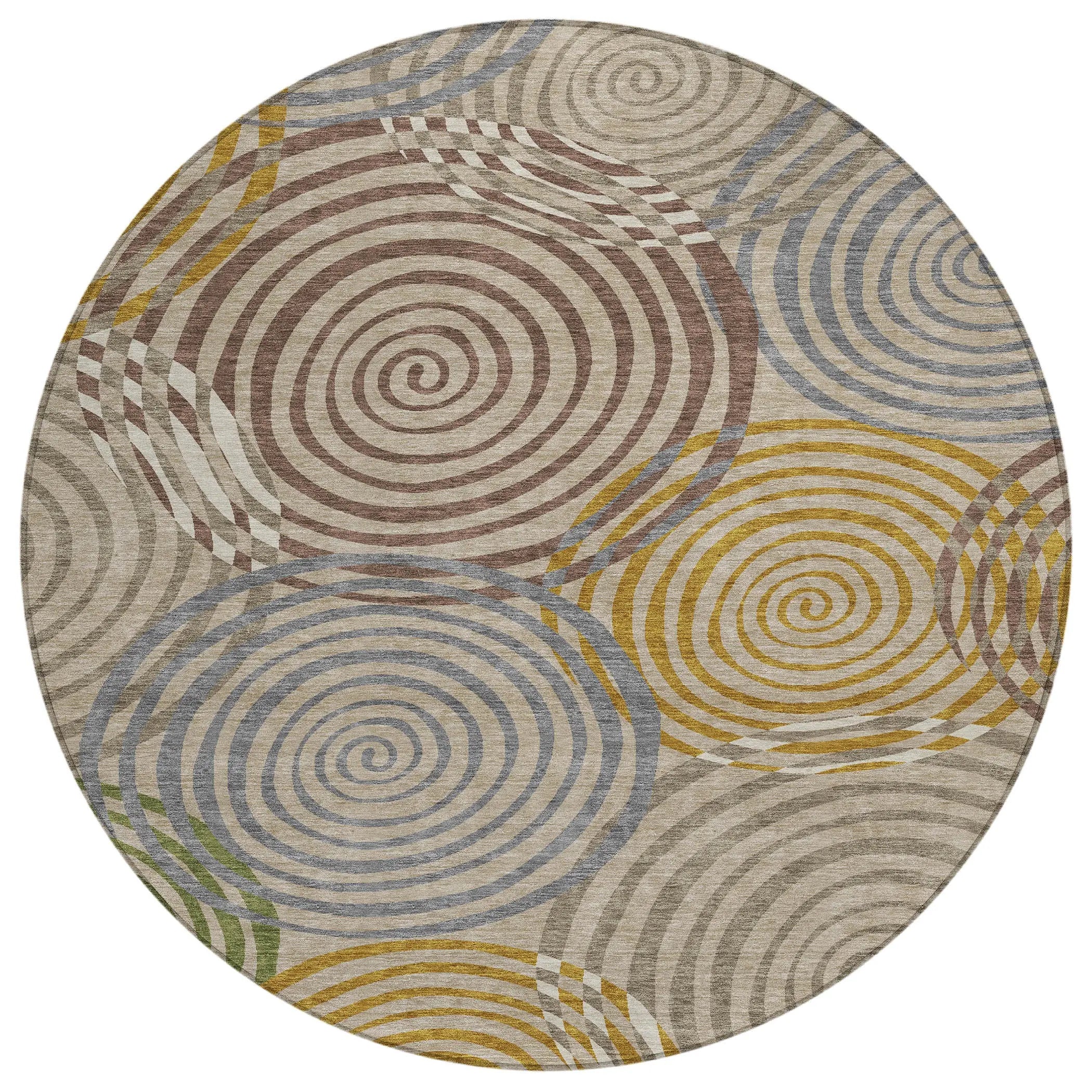 8' Beige And Brown Round Geometric Washable Indoor Outdoor Area Rug Homeroots Outdoor