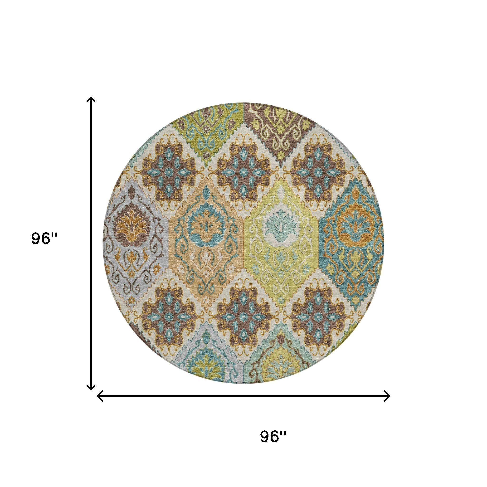 8' Beige And Brown Round Geometric Washable Indoor Outdoor Area Rug Homeroots Outdoor