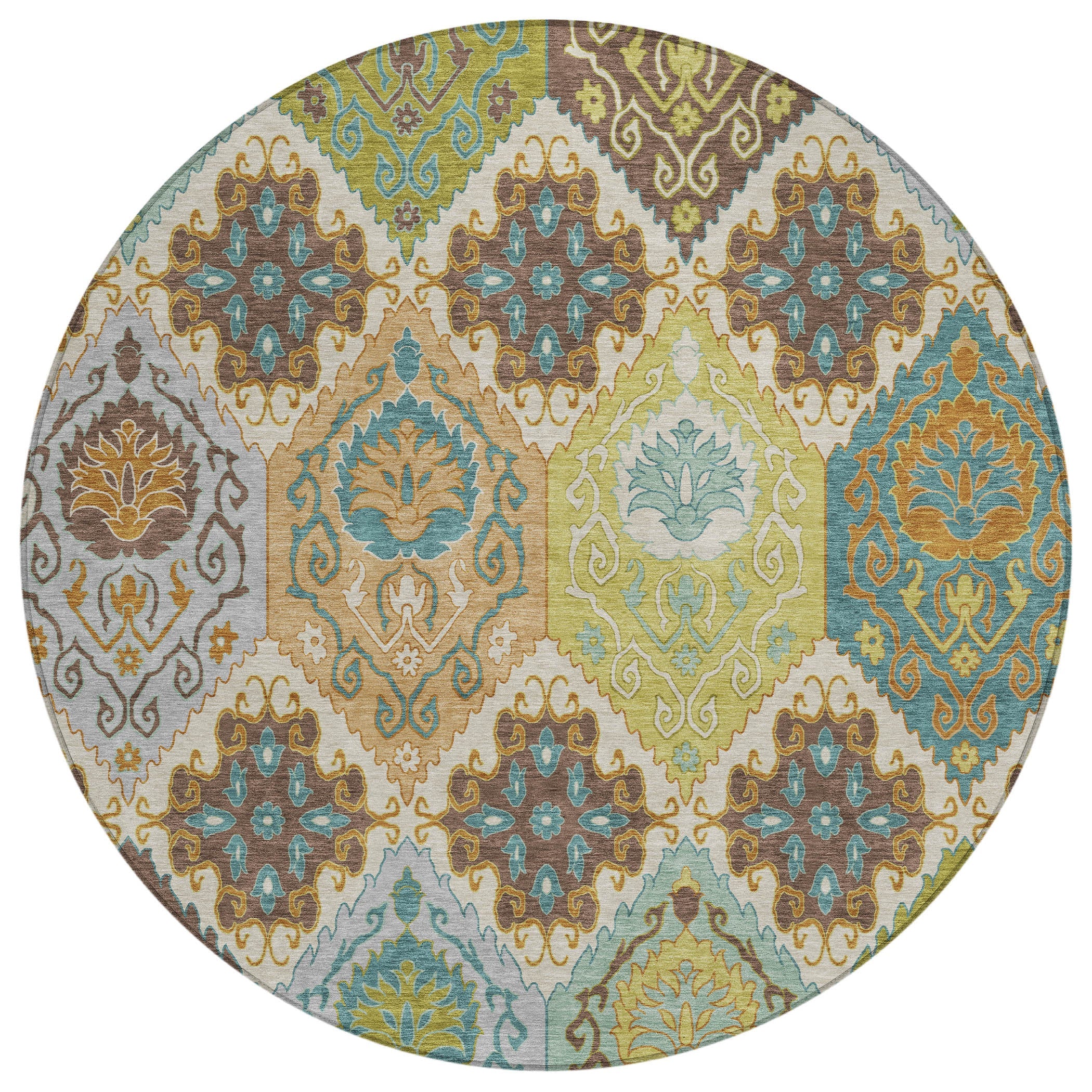 8' Beige And Brown Round Geometric Washable Indoor Outdoor Area Rug Homeroots Outdoor
