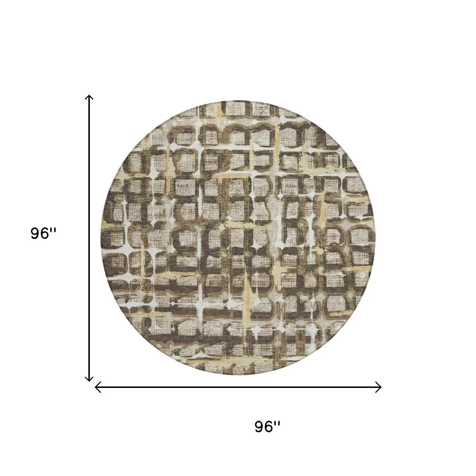 8' Beige And Brown Round Geometric Washable Indoor Outdoor Area Rug Homeroots Outdoor