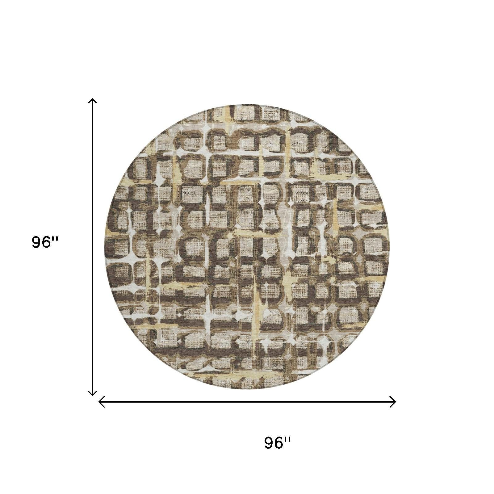 8' Beige And Brown Round Geometric Washable Indoor Outdoor Area Rug Homeroots Outdoor
