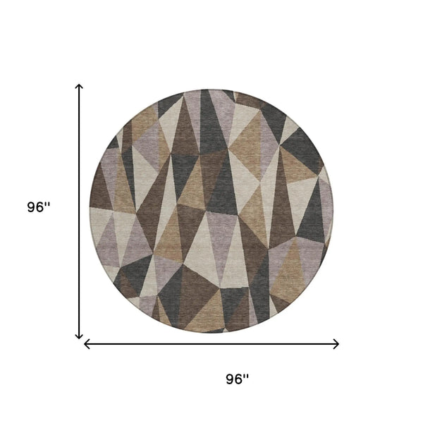 8' Beige And Brown Round Geometric Washable Indoor Outdoor Area Rug Homeroots Outdoor