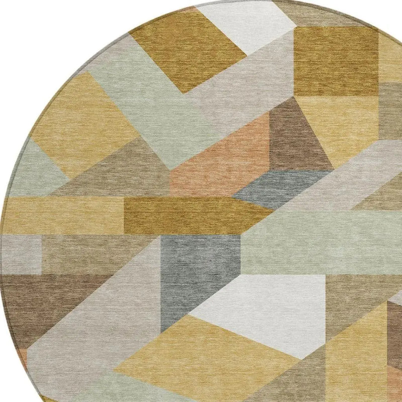 8' Beige And Brown Round Geometric Washable Indoor Outdoor Area Rug Homeroots Outdoor