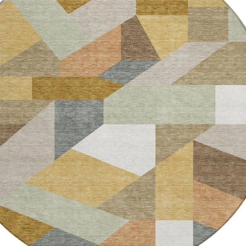 8' Beige And Brown Round Geometric Washable Indoor Outdoor Area Rug Homeroots Outdoor