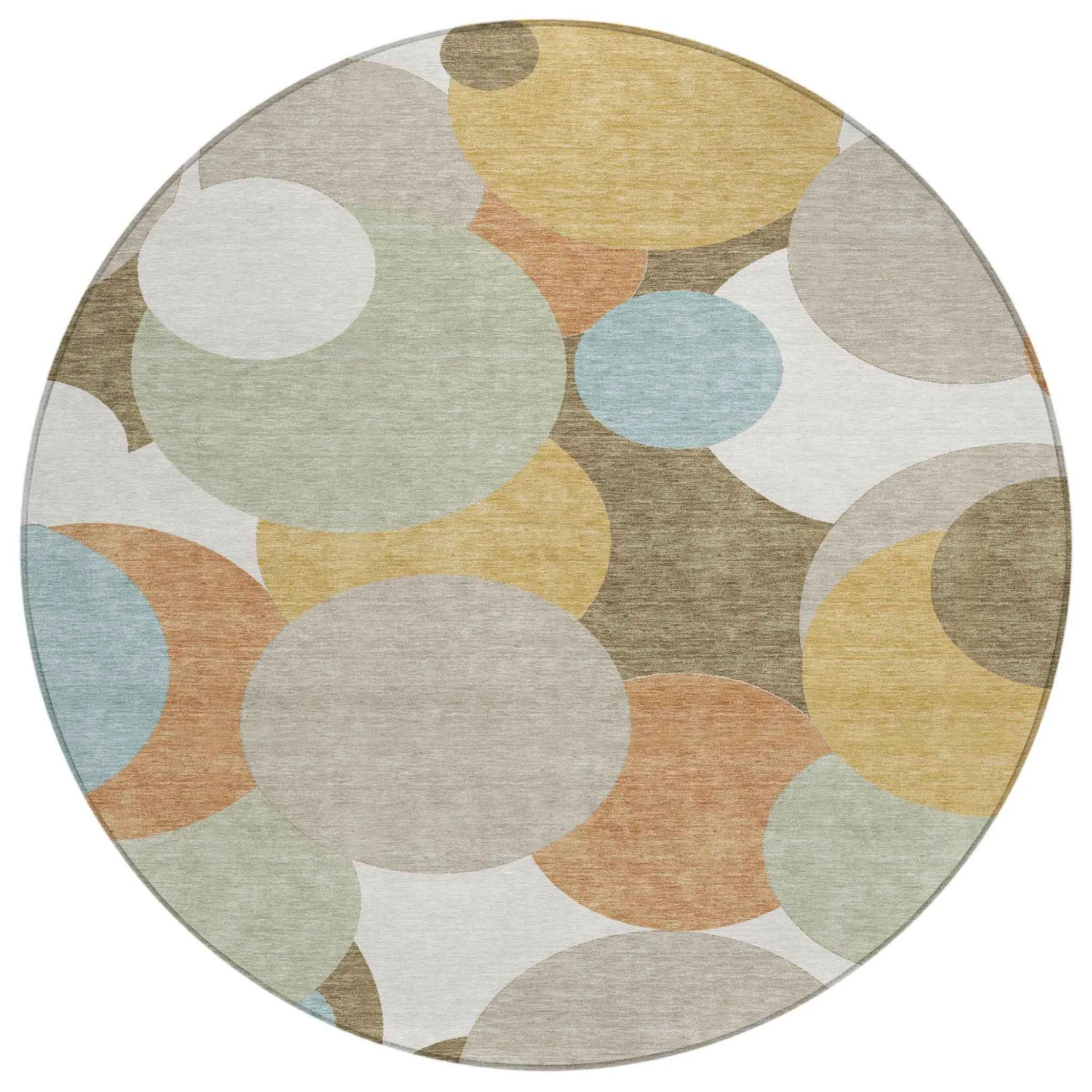 8' Beige And Brown Round Geometric Washable Indoor Outdoor Area Rug Homeroots Outdoor