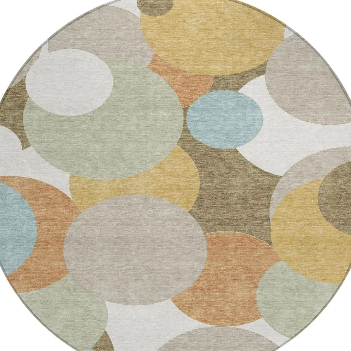 8' Beige And Brown Round Geometric Washable Indoor Outdoor Area Rug Homeroots Outdoor