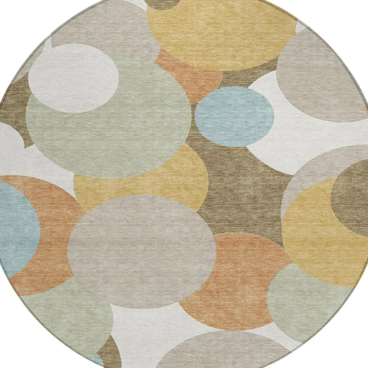 8' Beige And Brown Round Geometric Washable Indoor Outdoor Area Rug Homeroots Outdoor