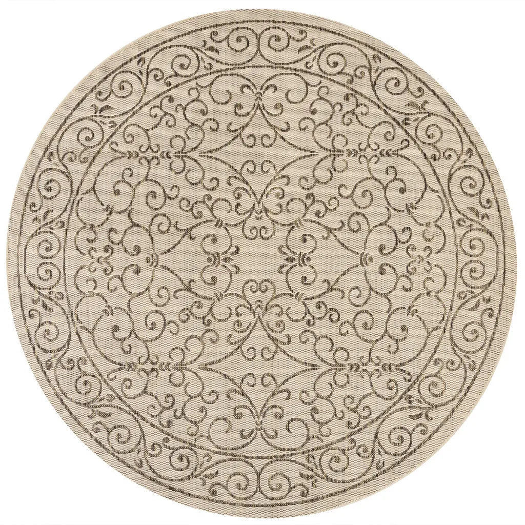 8' Beige And Brown Round Medallion Indoor Outdoor Area Rug Homeroots Outdoor