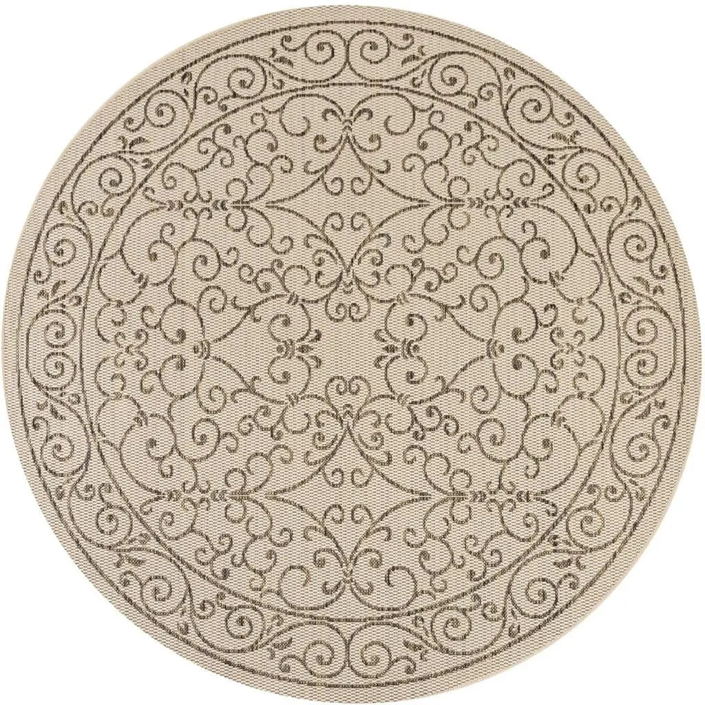 8' Beige And Brown Round Medallion Indoor Outdoor Area Rug Homeroots Outdoor