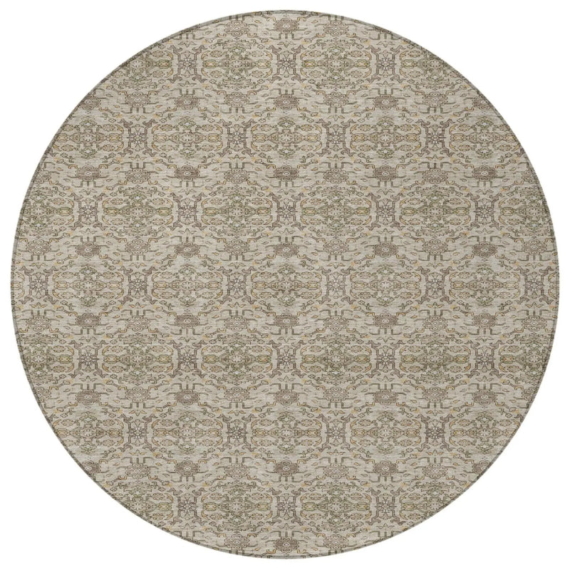 8' Beige And Brown Round Oriental Washable Indoor Outdoor Area Rug Homeroots Outdoor