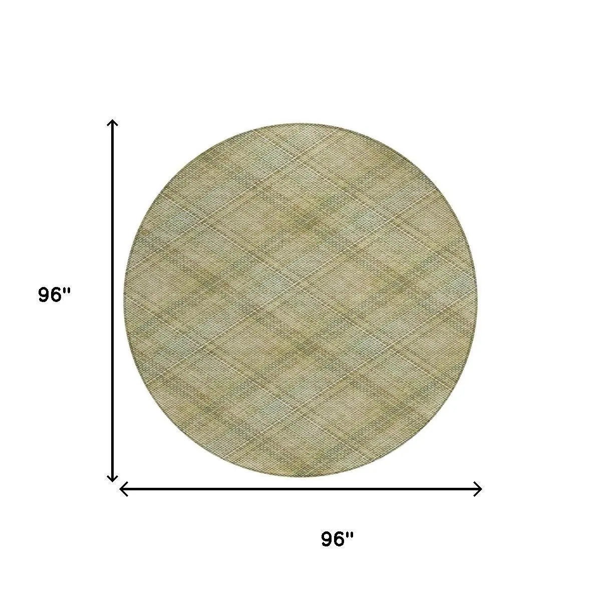 8' Beige And Brown Round Plaid Washable Indoor Outdoor Area Rug Homeroots Outdoor