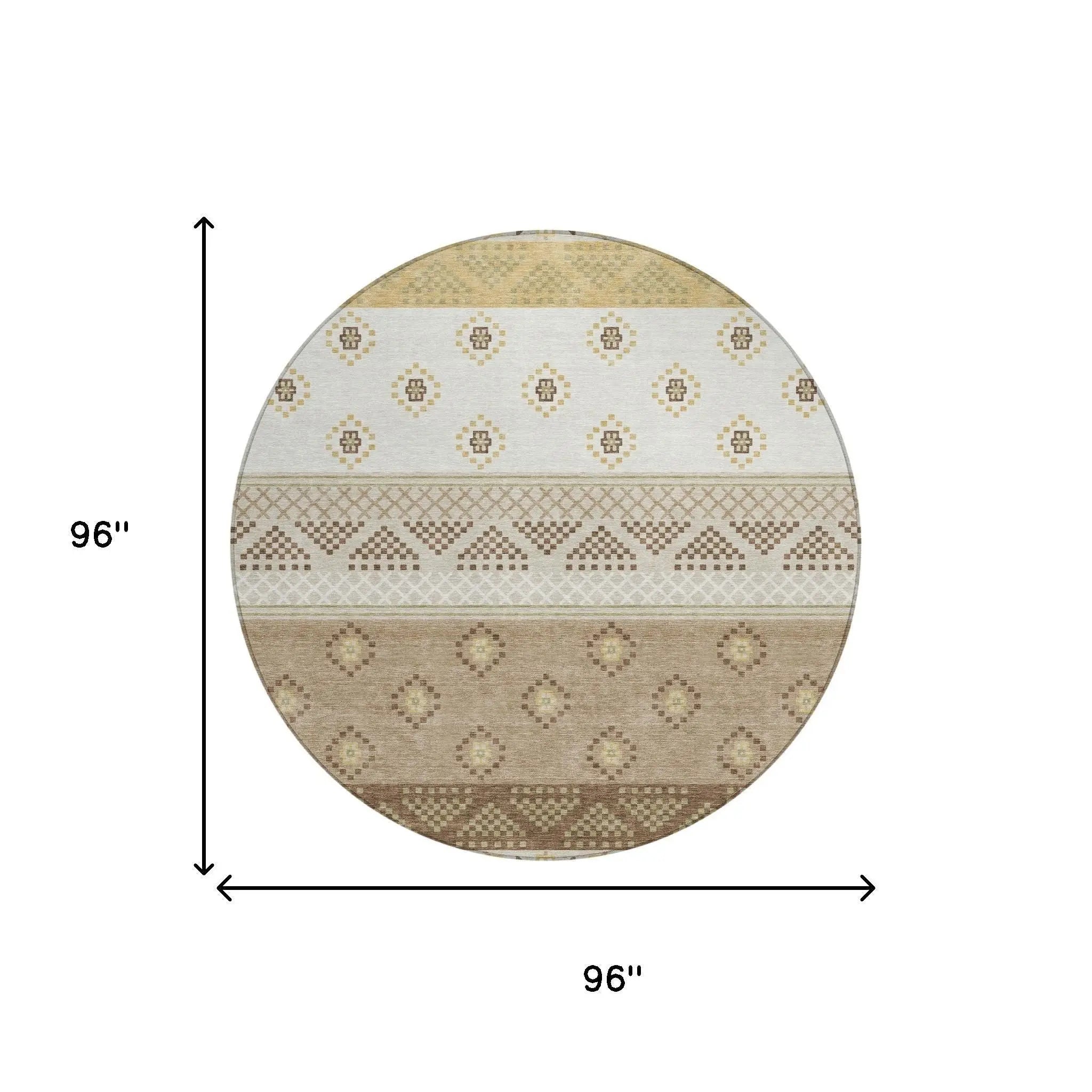 8' Beige And Brown Round Striped Washable Indoor Outdoor Area Rug Homeroots Outdoor