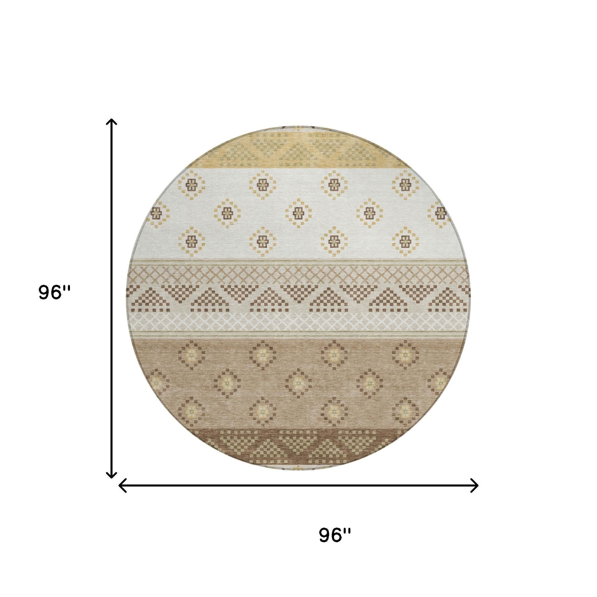 8' Beige And Brown Round Striped Washable Indoor Outdoor Area Rug Homeroots Outdoor