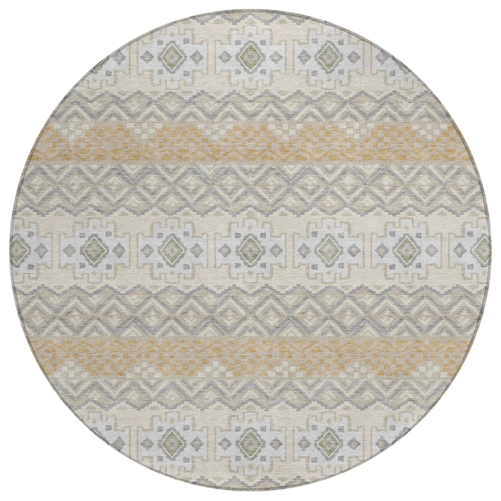 8' Beige And Brown Round Striped Washable Indoor Outdoor Area Rug Homeroots Outdoor