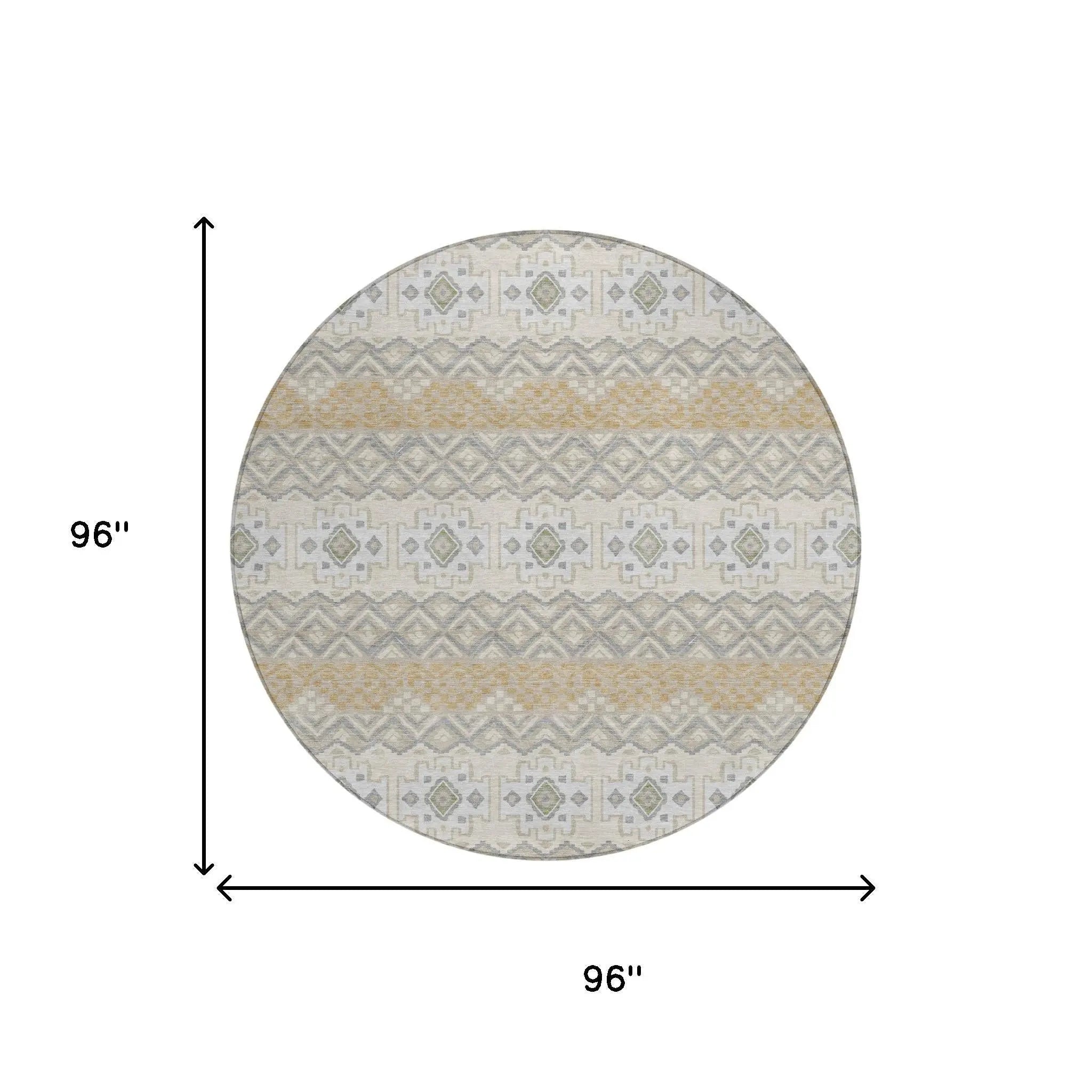 8' Beige And Brown Round Striped Washable Indoor Outdoor Area Rug Homeroots Outdoor