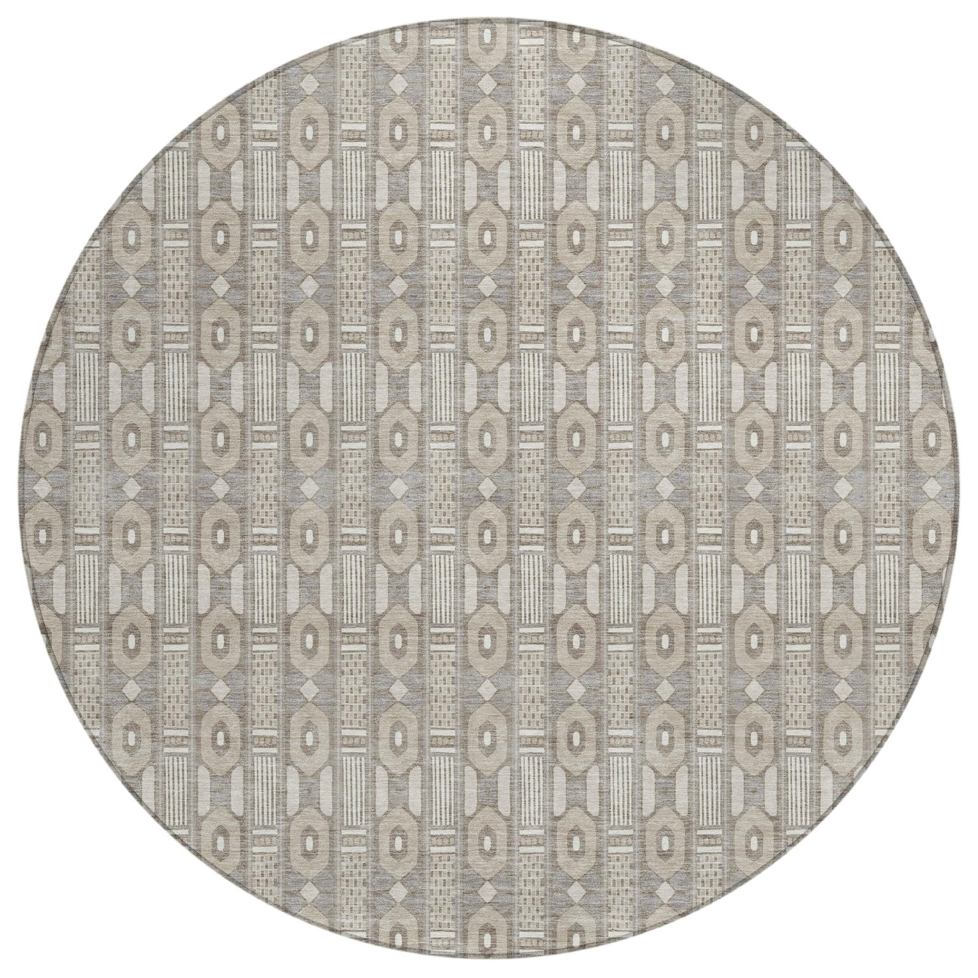 8' Beige And Brown Round Striped Washable Indoor Outdoor Area Rug Homeroots Outdoor
