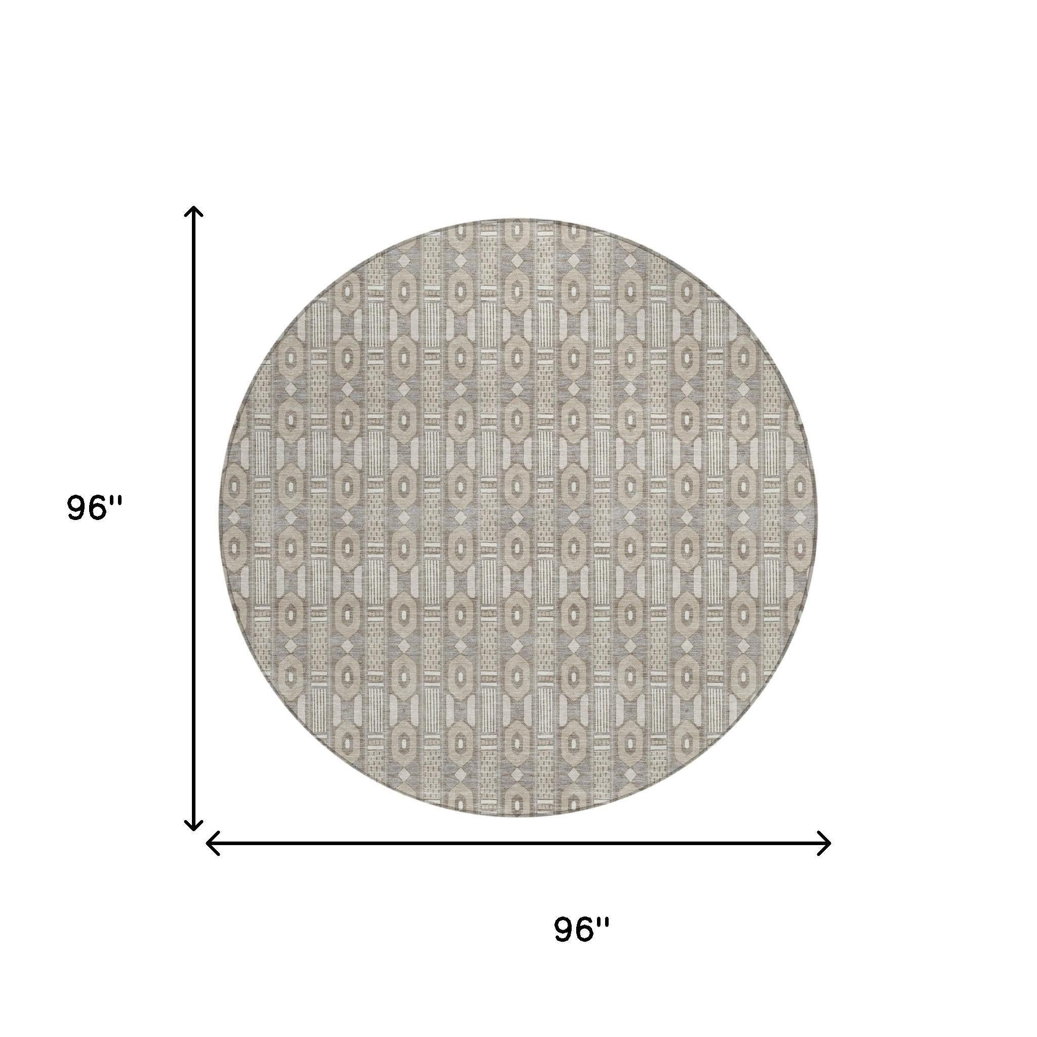 8' Beige And Brown Round Striped Washable Indoor Outdoor Area Rug Homeroots Outdoor