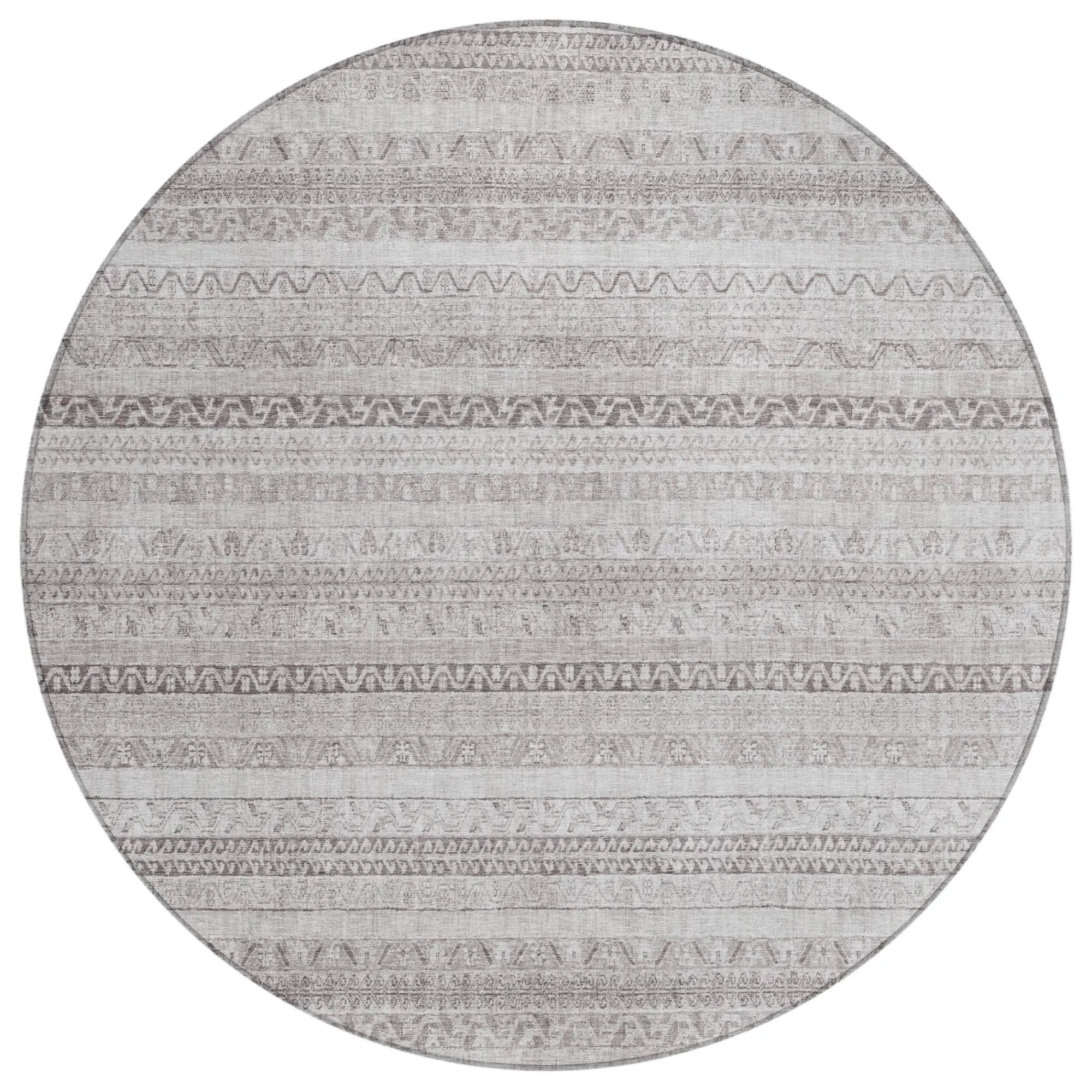 8' Beige And Brown Round Striped Washable Indoor Outdoor Area Rug Homeroots Outdoor