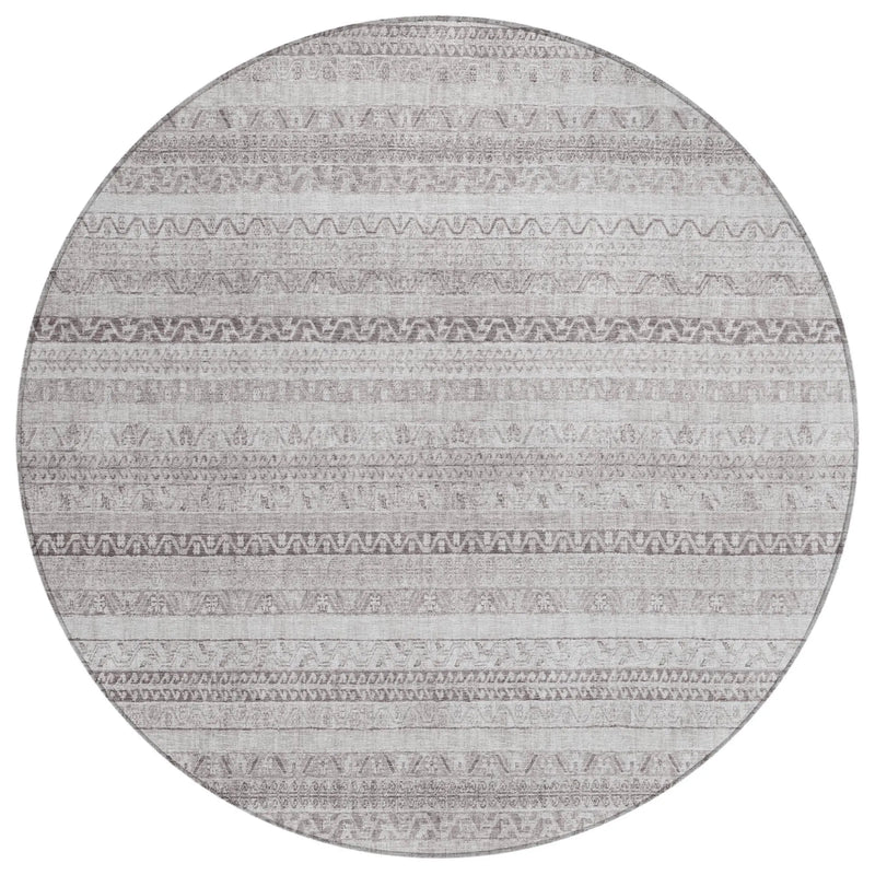 8' Beige And Brown Round Striped Washable Indoor Outdoor Area Rug Homeroots Outdoor