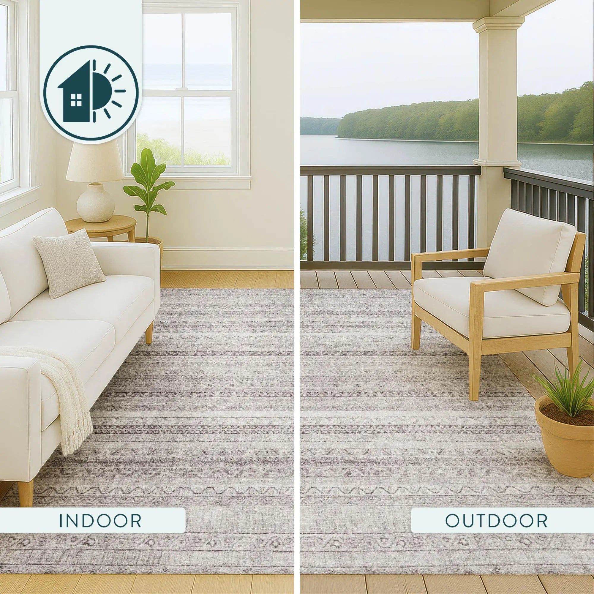 8' Beige And Brown Round Striped Washable Indoor Outdoor Area Rug Homeroots Outdoor