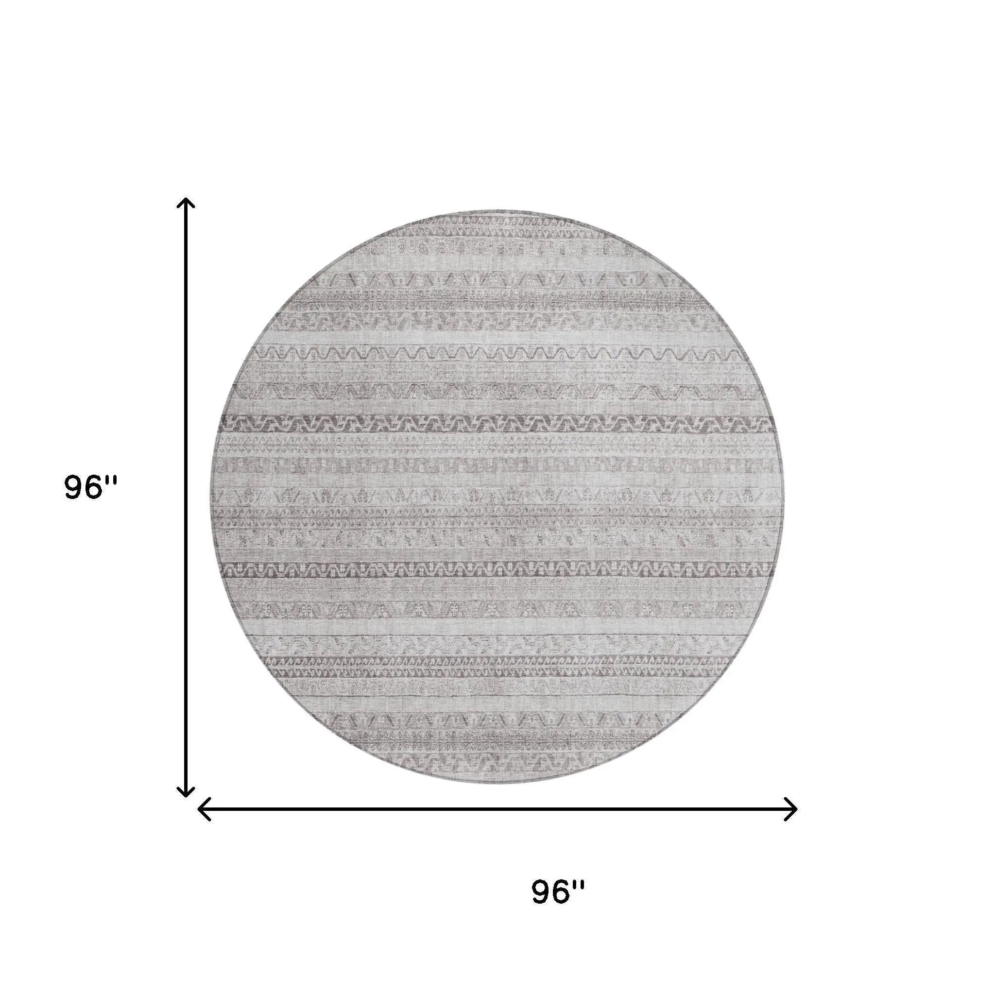 8' Beige And Brown Round Striped Washable Indoor Outdoor Area Rug Homeroots Outdoor