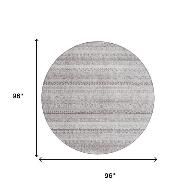 8' Beige And Brown Round Striped Washable Indoor Outdoor Area Rug Homeroots Outdoor