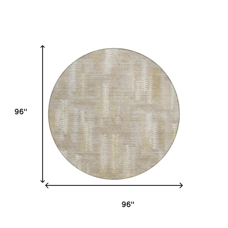 8' Beige And Brown Round Striped Washable Indoor Outdoor Area Rug Homeroots Outdoor