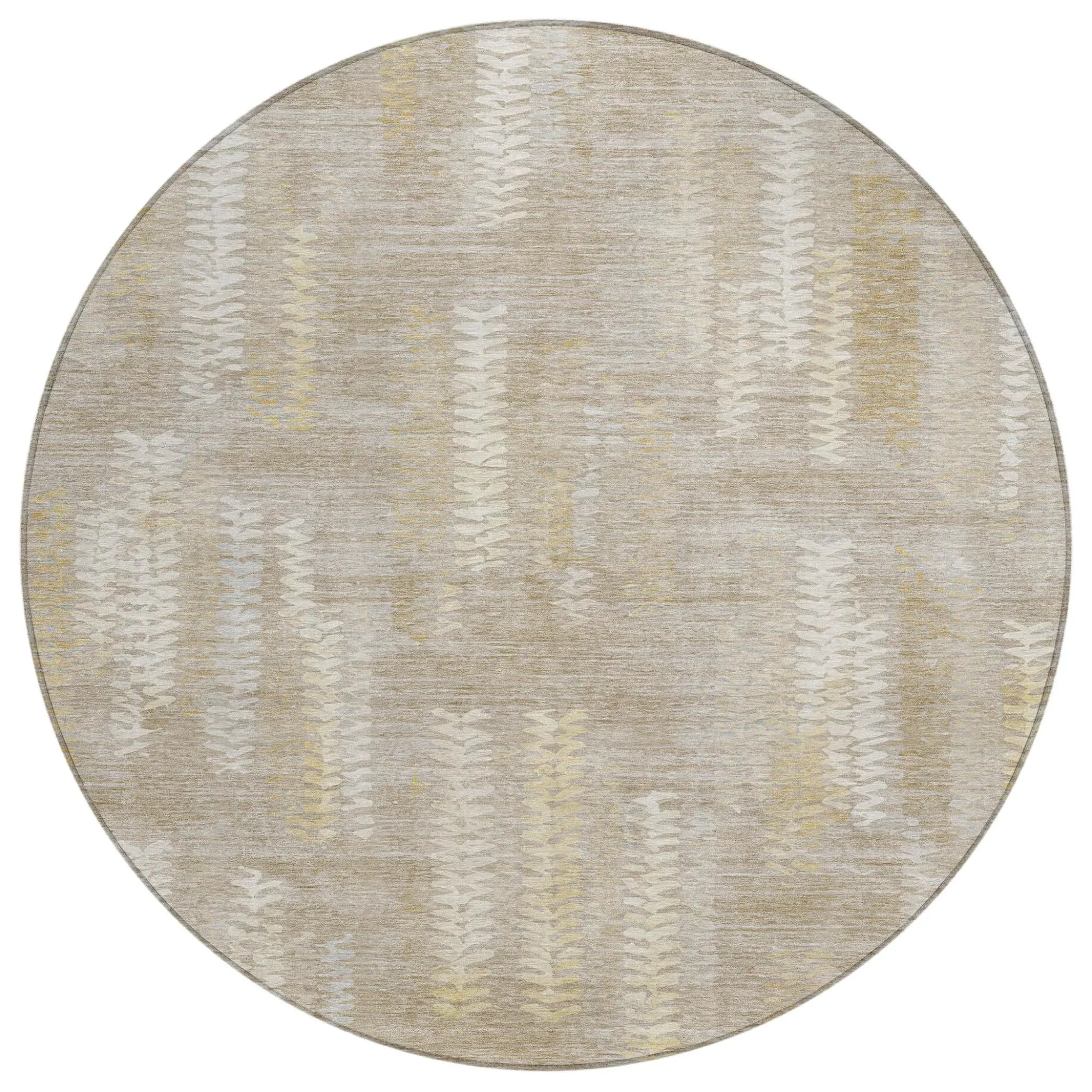 8' Beige And Brown Round Striped Washable Indoor Outdoor Area Rug Homeroots Outdoor