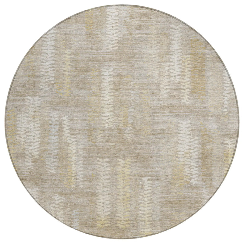 8' Beige And Brown Round Striped Washable Indoor Outdoor Area Rug Homeroots Outdoor
