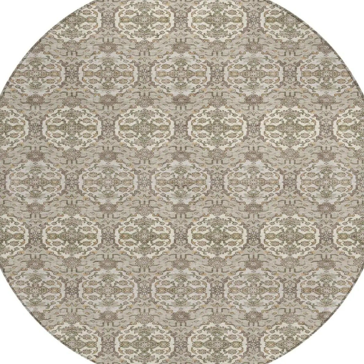 8' Beige And Brown Round Striped Washable Indoor Outdoor Area Rug Homeroots Outdoor