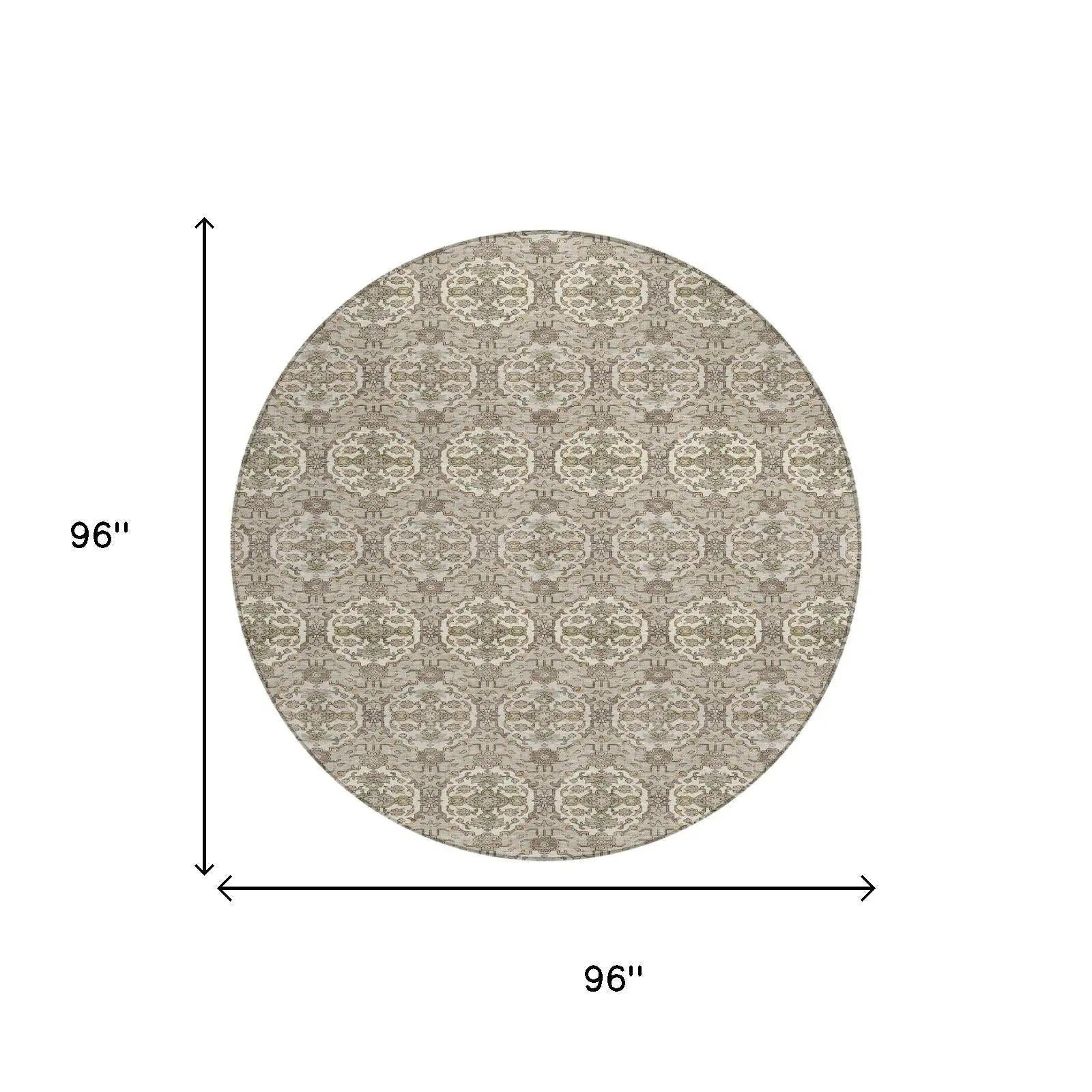 8' Beige And Brown Round Striped Washable Indoor Outdoor Area Rug Homeroots Outdoor