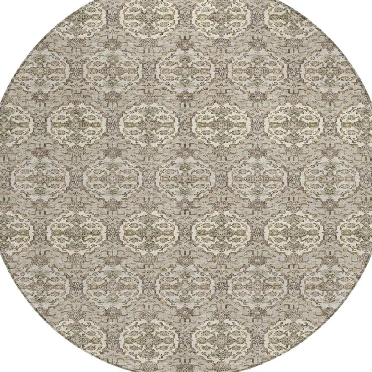 8' Beige And Brown Round Striped Washable Indoor Outdoor Area Rug Homeroots Outdoor