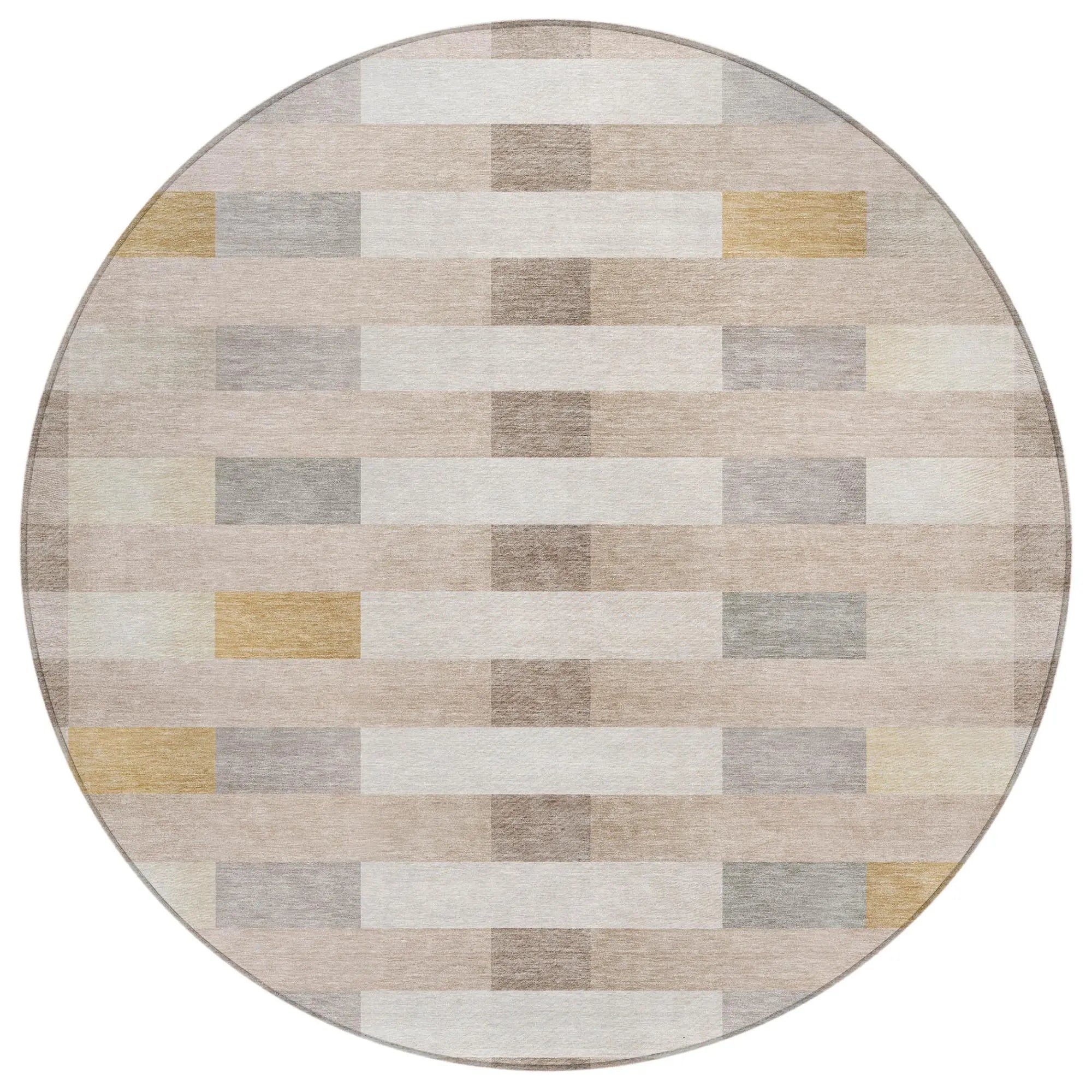 8' Beige And Brown Round Striped Washable Indoor Outdoor Area Rug Homeroots Outdoor