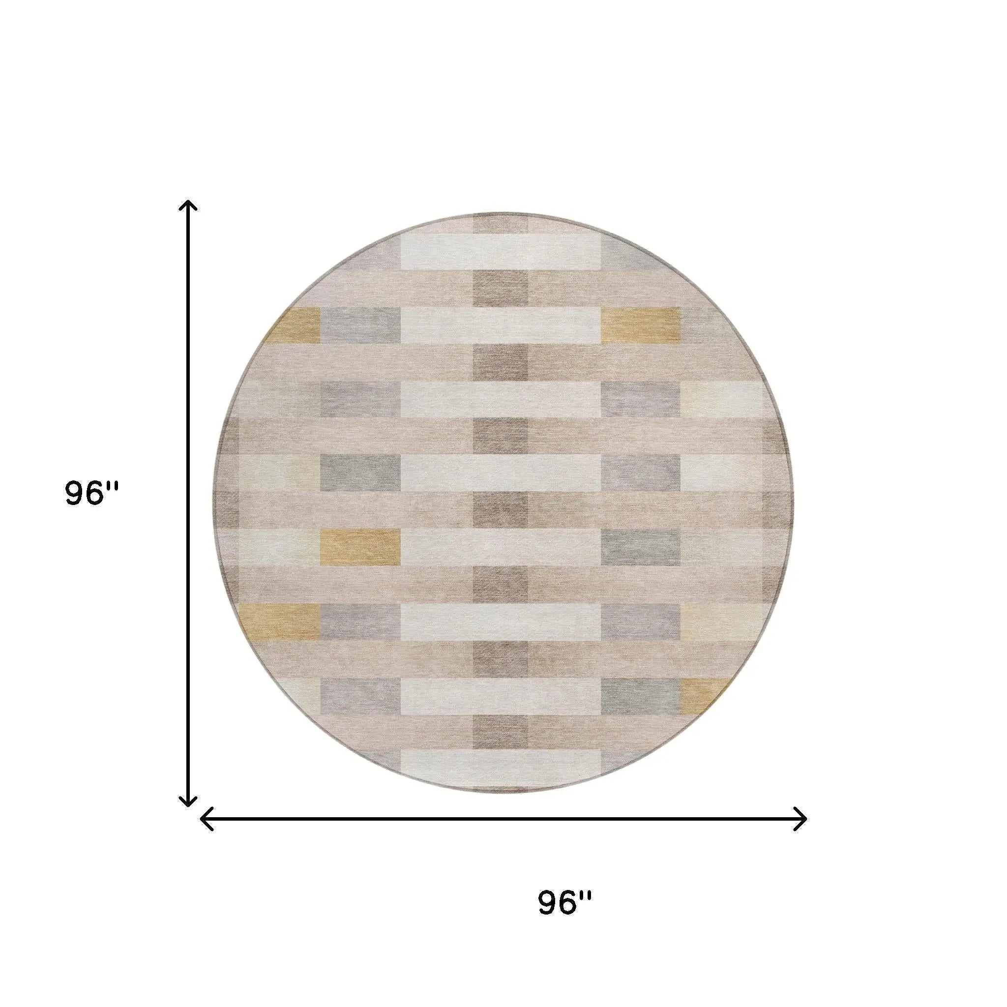 8' Beige And Brown Round Striped Washable Indoor Outdoor Area Rug Homeroots Outdoor