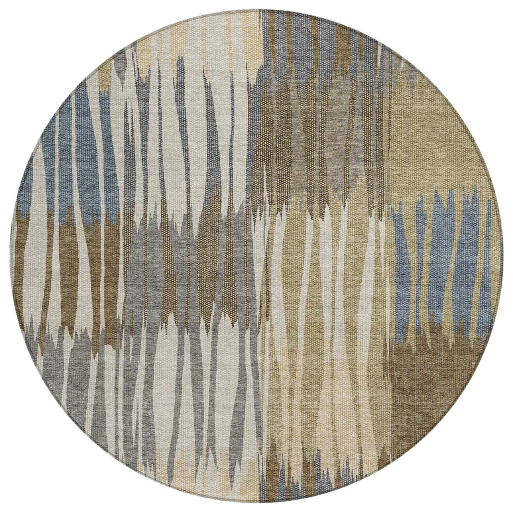 8' Beige And Brown Round Striped Washable Indoor Outdoor Area Rug Homeroots Outdoor