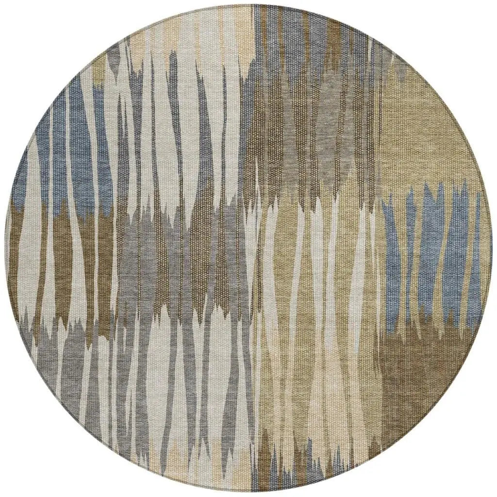 8' Beige And Brown Round Striped Washable Indoor Outdoor Area Rug Homeroots Outdoor