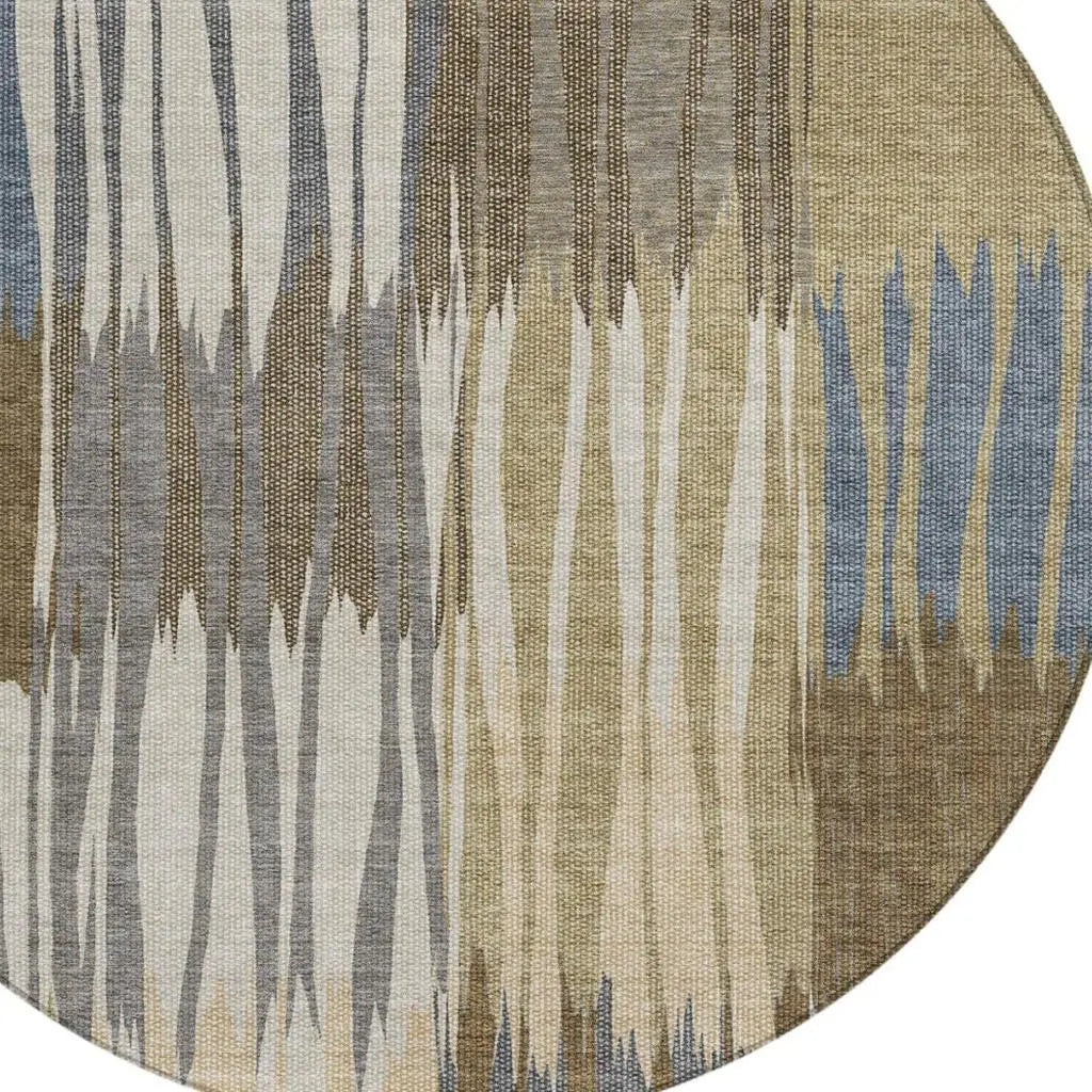 8' Beige And Brown Round Striped Washable Indoor Outdoor Area Rug Homeroots Outdoor