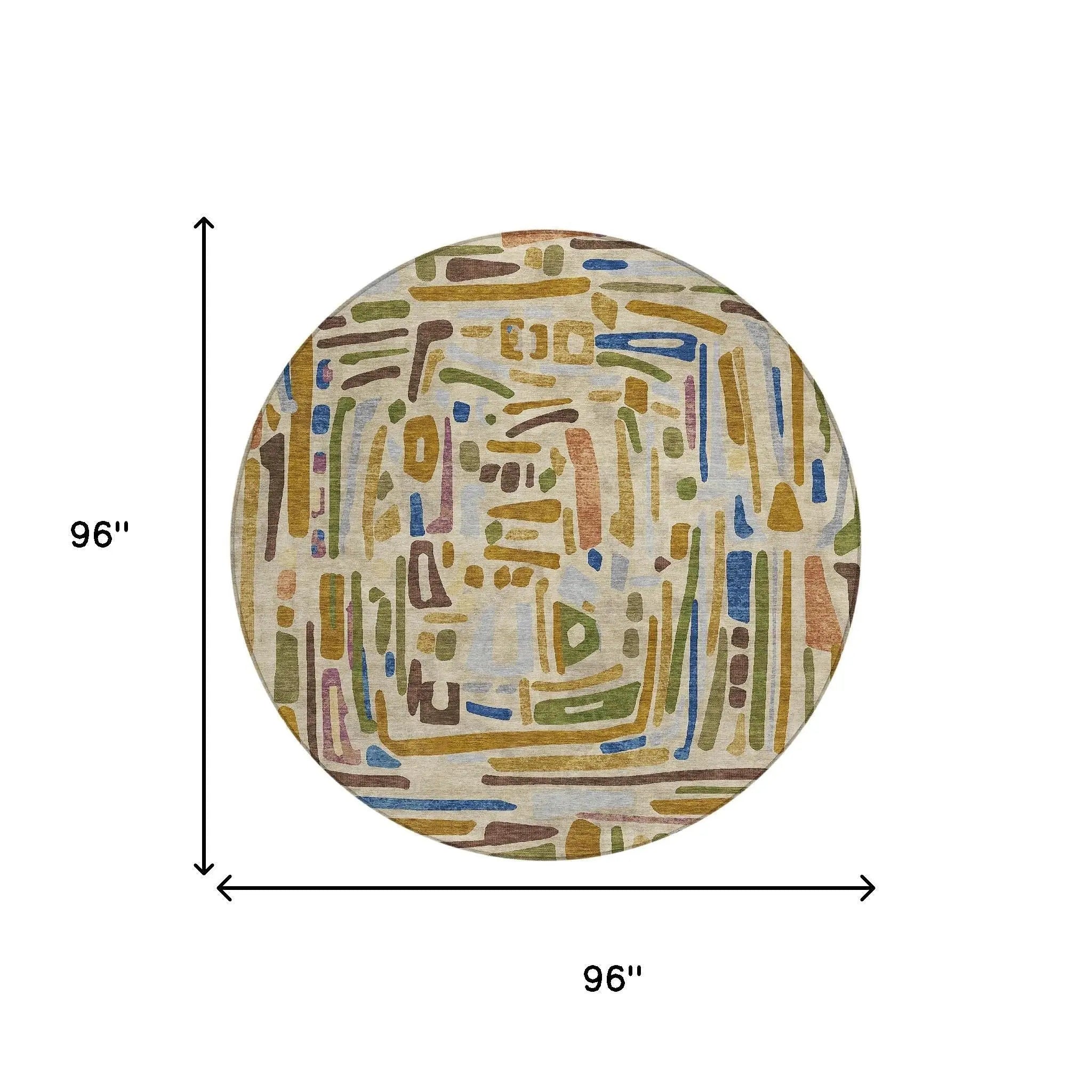 8' Beige And Copper Round Abstract Washable Indoor Outdoor Area Rug Homeroots Outdoor