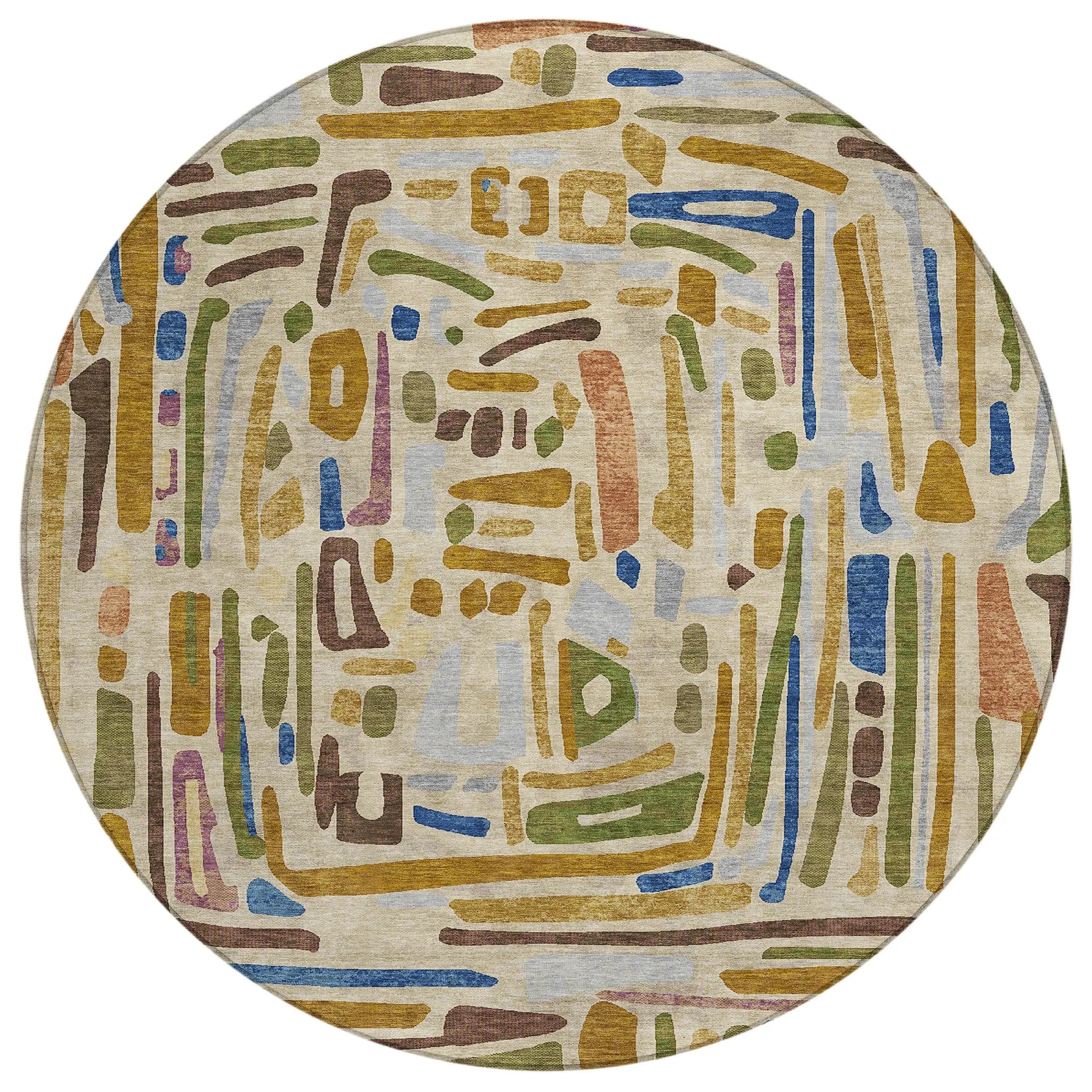 8' Beige And Copper Round Abstract Washable Indoor Outdoor Area Rug Homeroots Outdoor