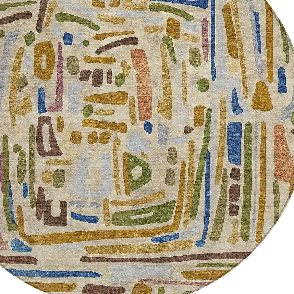 8' Beige And Copper Round Abstract Washable Indoor Outdoor Area Rug Homeroots Outdoor