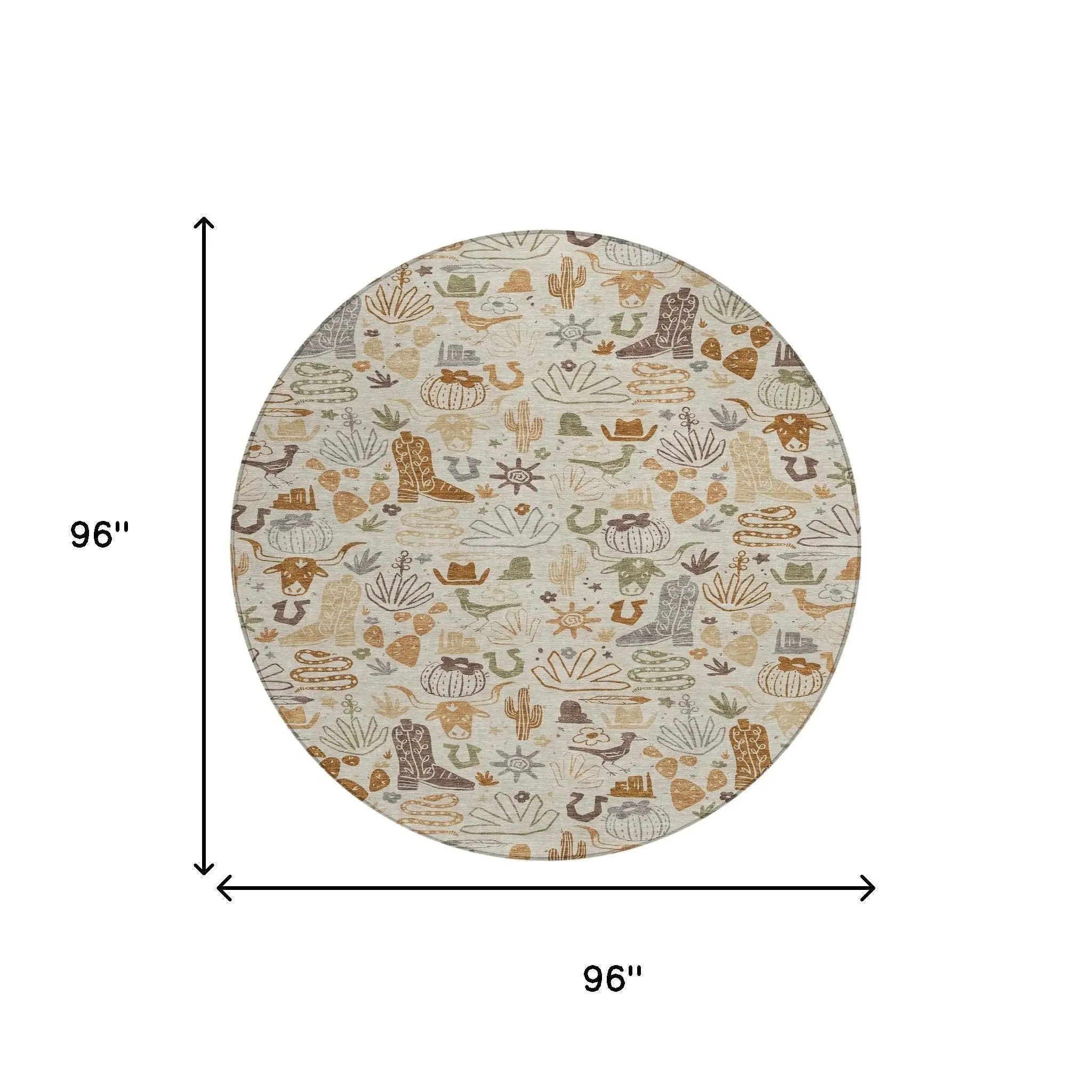 8' Beige And Copper Round Cactus Washable Indoor Outdoor Area Rug Homeroots Outdoor