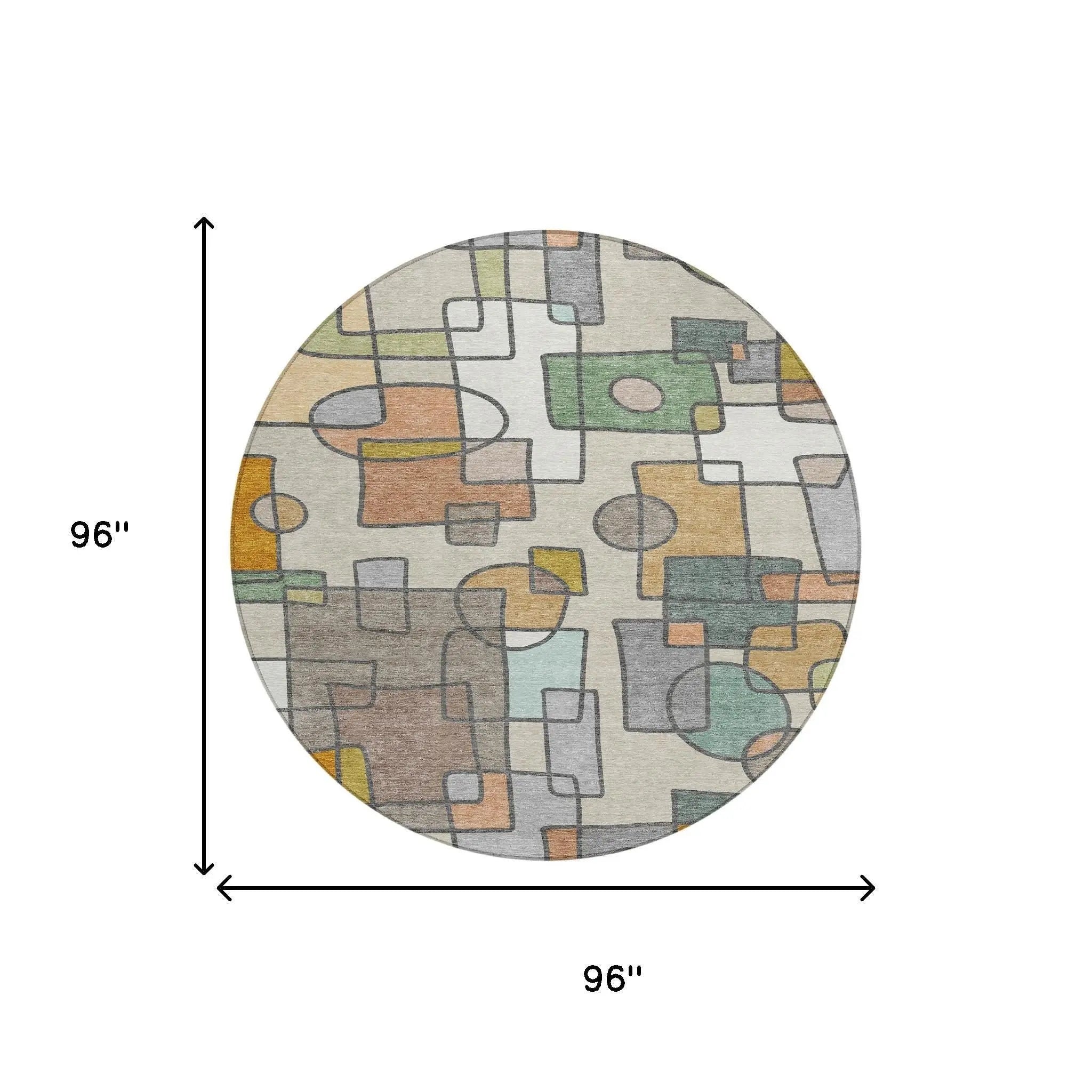 8' Beige And Copper Round Geometric Washable Indoor Outdoor Area Rug Homeroots Outdoor