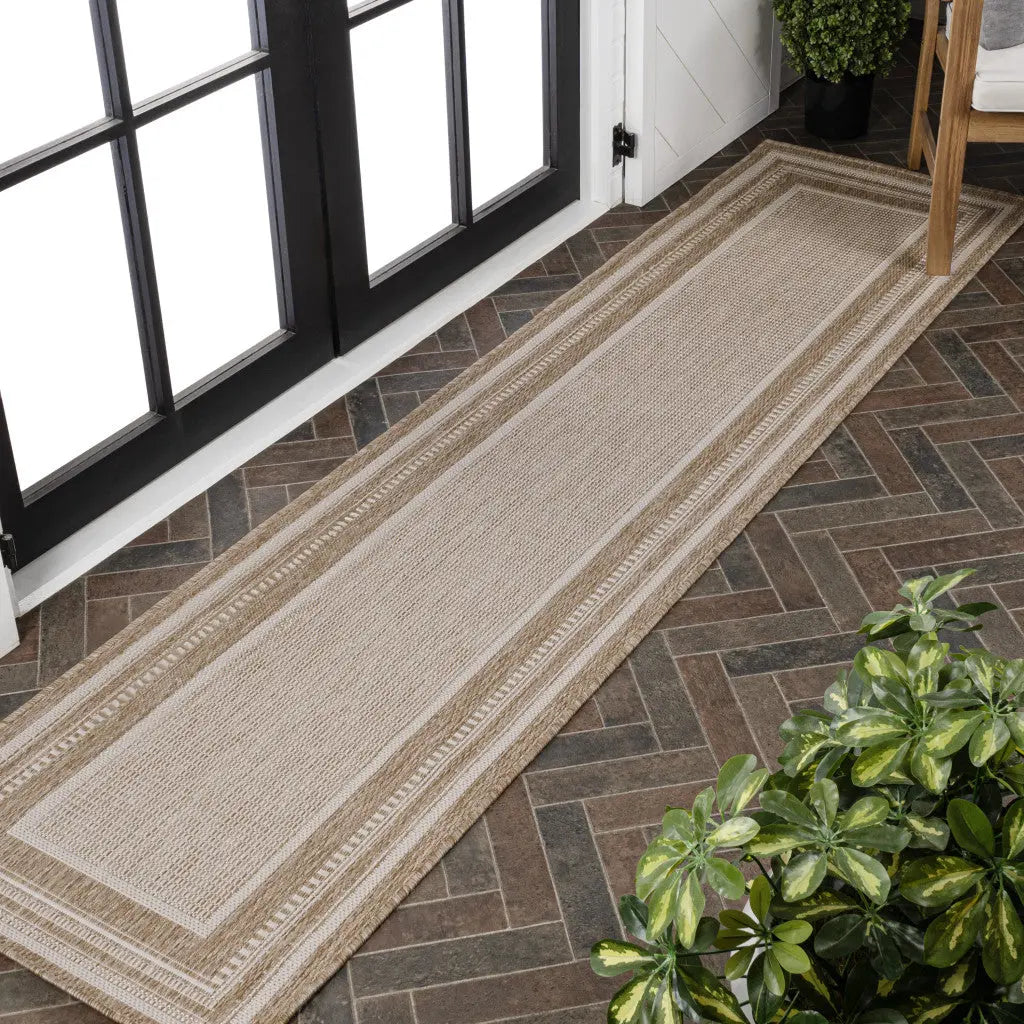 8' Beige And Cream Indoor Outdoor Runner Rug Homeroots Outdoor
