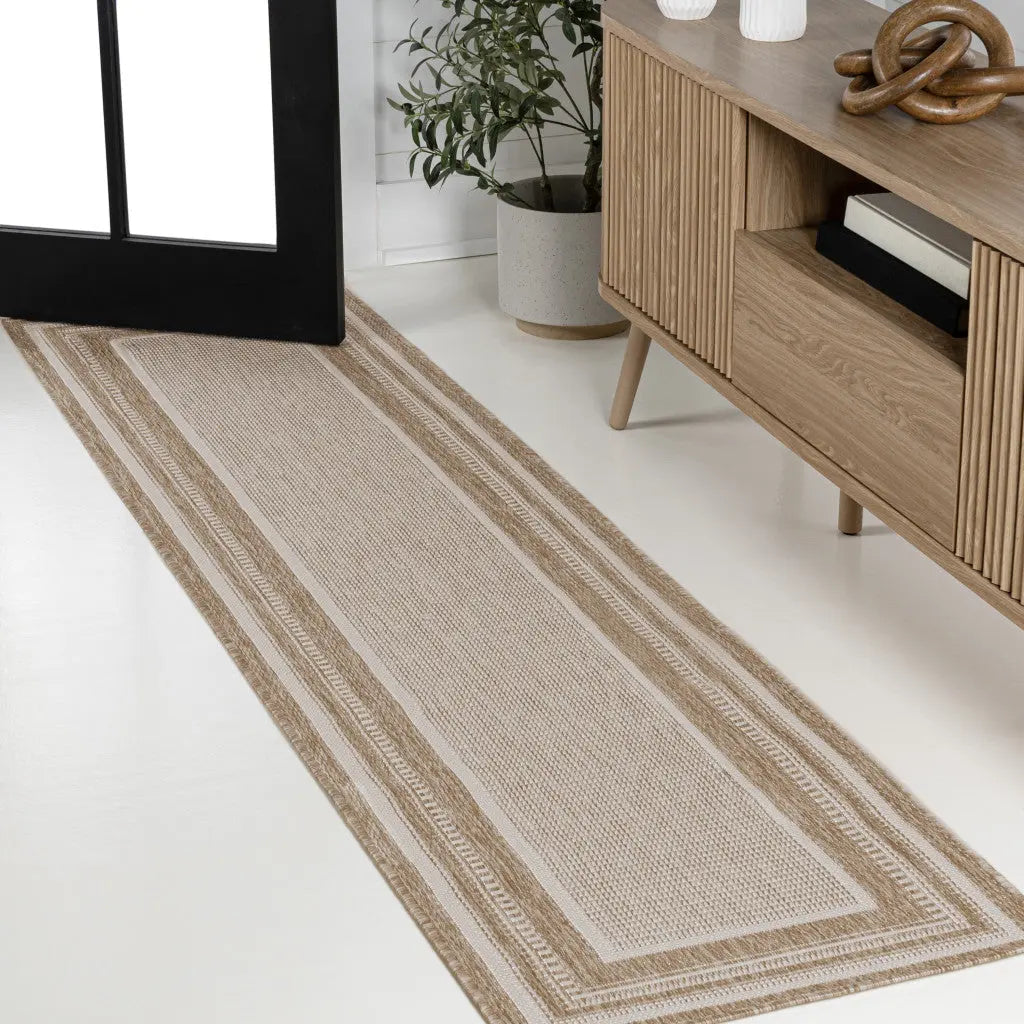 8' Beige And Cream Indoor Outdoor Runner Rug Homeroots Outdoor